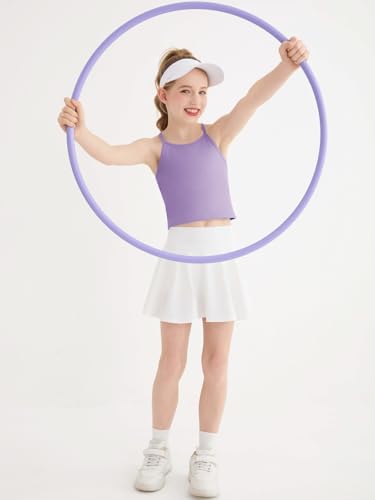 Girls Athletic Crop Top - Ribbed Cross Back Camisole, Purple 7-8 Years
