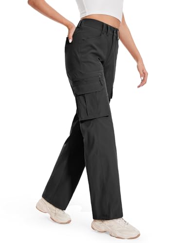 Moosehill Women's Hiking Pants - Water Resistant Quick Dry, Size 8, Black, Standard Fit