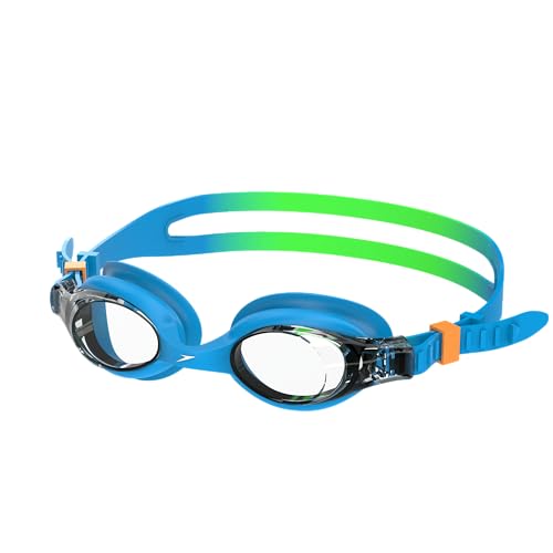 Speedo Kids Swim Goggles - Anti-Fog, UV Protection, Adjustable Fit, Azure Blue/Fluro Green/Orange/Clear