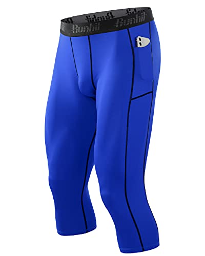 Men's 3/4 Compression Pants with Pockets - Royal Blue, Large