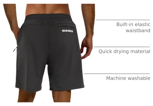 FIONECA Men's 2 Pack Athletic Shorts - Medium Black & Dark Gray, 7-Inch Quick Dry Gym Running Mesh Shorts with Zipper Pockets