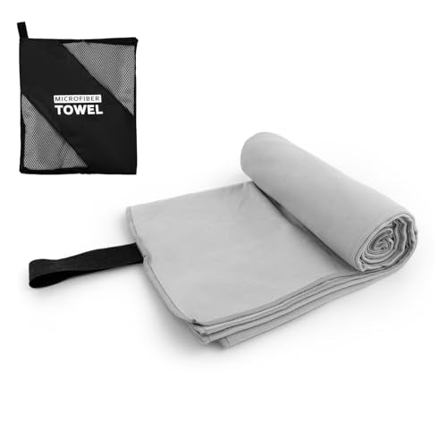 Microfiber Travel Body Towel, Large Quick-Dry Camping Towel - Light Grey