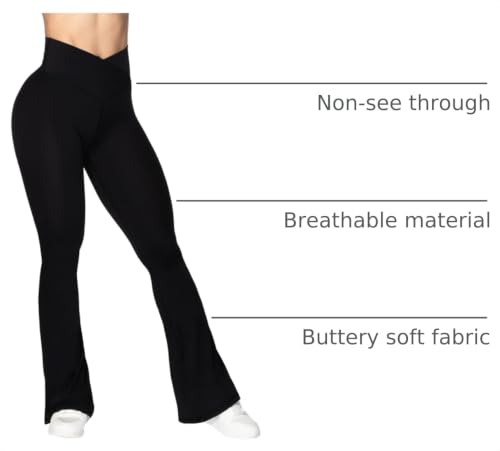 Sunzel Flare Leggings for Women, Crossover Yoga Pants with Tummy Control, 34in Inseam, Medium, Black