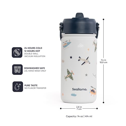 Seallama Kids Water Bottle 14oz Stainless Steel Tumbler with Straw Lid - Jet Set Go