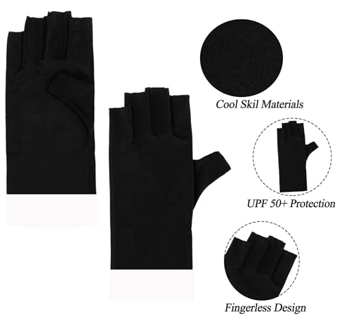 Women's Ice Silk UV Protection Fingerless Driving Gloves - Black Short