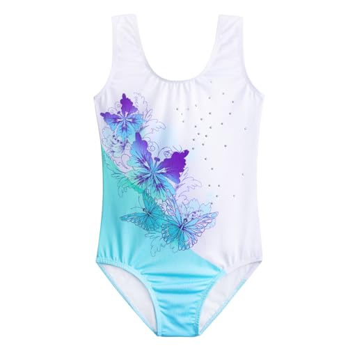 Shiny Gymnastics Leotard for Girls - Aquabutterfly - Size 2-3T