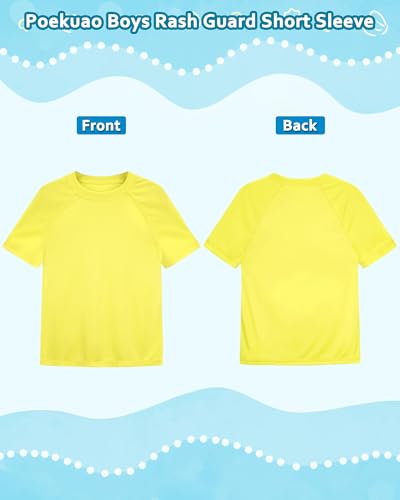 Boys Short Sleeve Rash Guard UPF 50+ Swim Shirt - Yellow, Medium