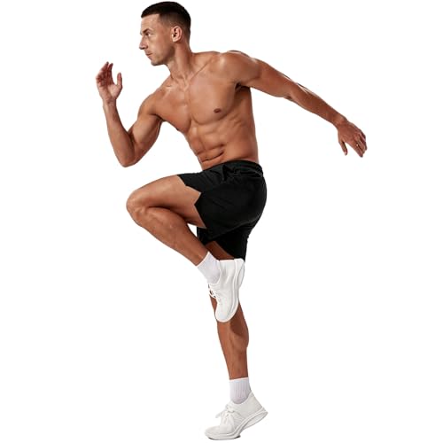 Men's Mesh Running Shorts 3 Inch Quick Dry Athletic Gym Shorts with Pockets (Medium, Black) - Kiuwoba