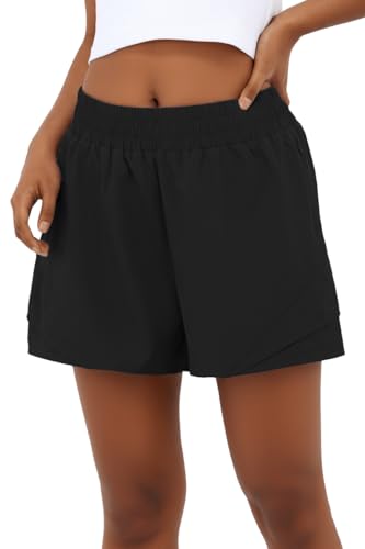 High Waisted Athletic Shorts for Women - 3" - Medium, Black