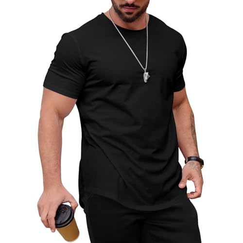 Men's Casual Longline Crewneck T-Shirt - Cotton Blend Tee