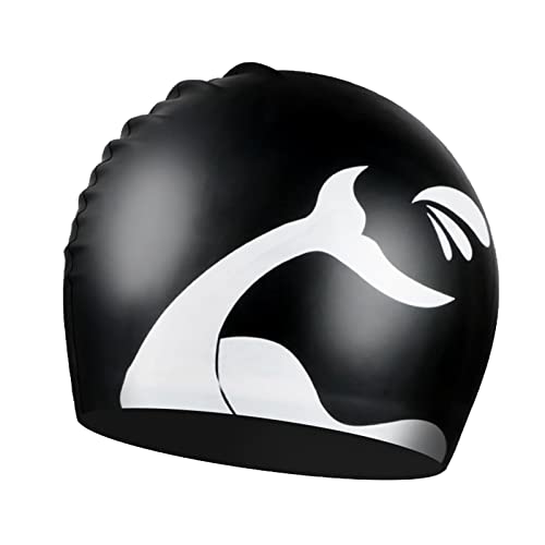 Extra Large Silicone Swimming Cap - Black, Waterproof Swim Hat
