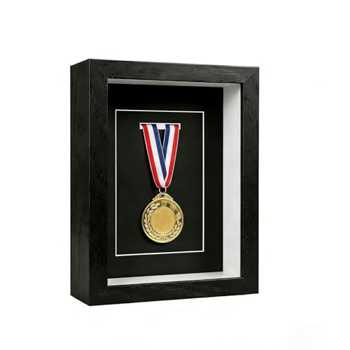 Black Medal Display Case with Real Glass Frame - 7 Inch, Wall & Table Mount