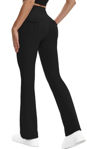 HiBwoBwo Women's Flare Leggings with Pockets High Waist Butt Lift Yoga Pants – Black XL
