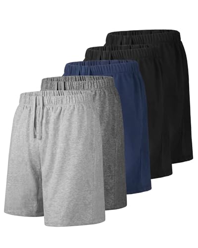 Liloak Men's Cotton Shorts Multipack 5 Pack, 7-Inch Inseam, Lounge & Athletic