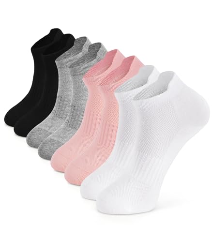 Ankle Socks for Women & Men - Breathable Cotton Athletic - 6 Pairs in Black, White, Light Grey, Pink