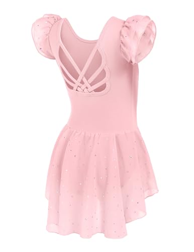 Arshiner Girls Ruffle Sleeve Ballet Leotard Criss-Cross Back Dance