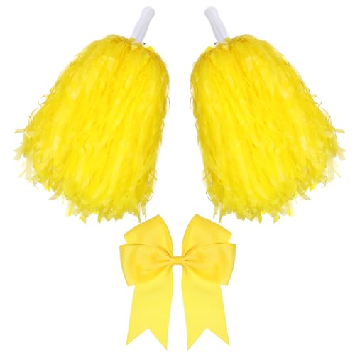 10 Inch Cheerleading Pom Poms with Hair Bow Set - Yellow