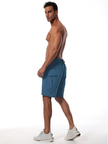 Autwitua Men's 9" Blue Cargo Shorts Lightweight Hiking Shorts with Pockets - No Belt, Size 34