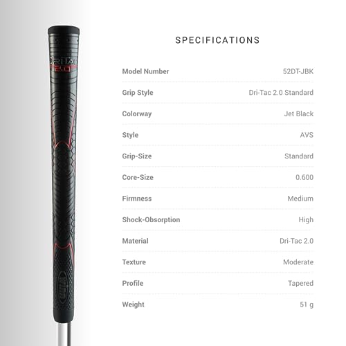 Winn Dri-Tac 2.0 Golf Club Grip - Standard/Club Size Men's & Ladies, Shock Absorption