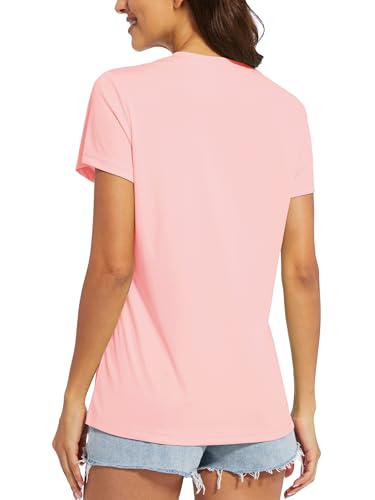 Women's UPF 50+ Short Sleeve Workout Top - Quick Dry V-Neck Gym Tee