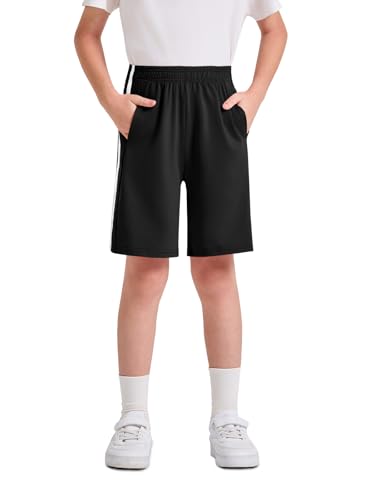 Boys Athletic Soccer Shorts - Elastic Waist, 5-6 Years, Black