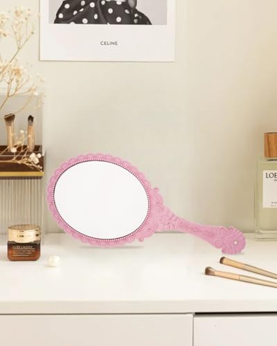 Vintage Handheld Makeup Mirror with Handle - Nano Pink