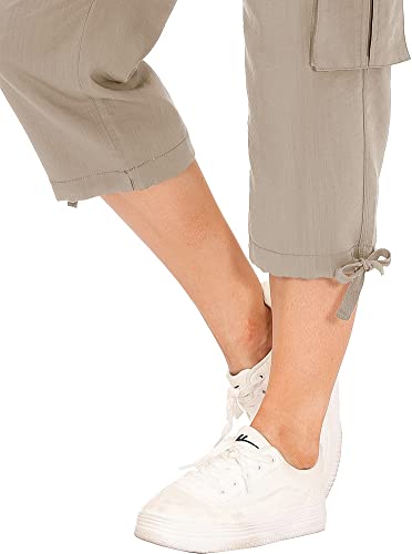 Womens Capris with Pockets - Loose Fit Casual Cargo Pants - Khaki, X-Large