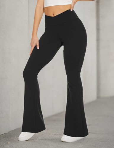 Crossover Yoga Pants with Pockets - Black Flare Leggings, V Rise Medium