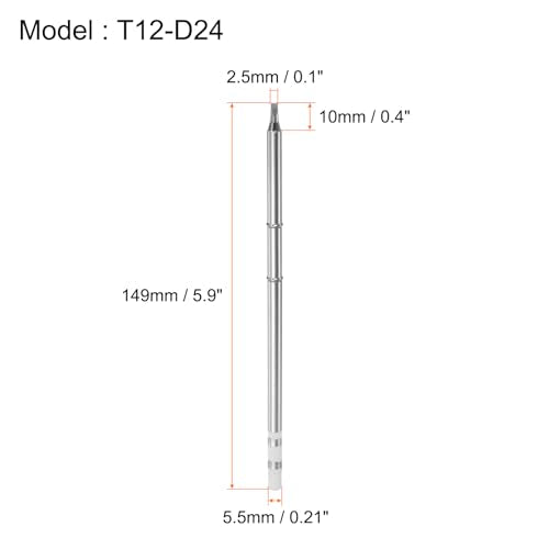 HARFINGTON Soldering Iron Tips T12-D24 Flat Edge 2.5mm Chisel Width Nickel-Plated Solder Welding Replacement Tip for Electrical Solder Station, Silver