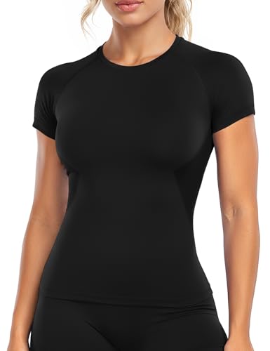 Ieumaz Women's Black Medium Gym Workout Compression T-Shirt
