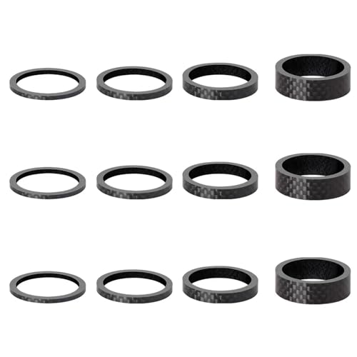 Carbon Fiber Bicycle Headset Spacer Set - 12 Pcs (2mm, 3mm, 5mm, 10mm)