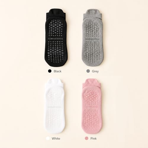 Non-Slip Pilates Socks with Grips for Women - Black/White/Gray/Pink