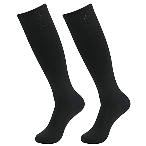 HAPYCEO Soccer Knee-High Socks 2P Black/2P (2, 6, 12 Pairs) for Baseball/Softball/Football