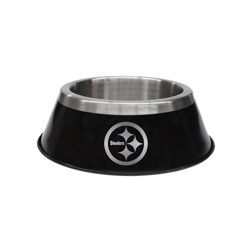 Large Stainless Steel Pet Bowl with Team Logo - Pittsburgh Steelers