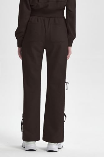 Wide Leg Sweatpants for Women - Baggy Lounge Pants with Ties - X-Small Coffee