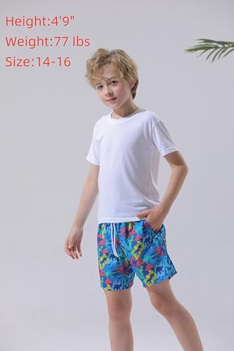MILANKERR Toddler Boys Blue Dinosaur Swim Trunks with Compression Air Holes & Quick Dry Liner - Size 8