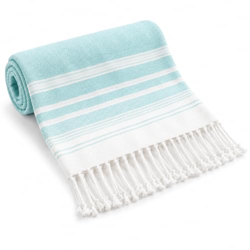 Aqua Turkish Oversized Beach Towel 35x72 Inch - Quick Dry Sand-Free Travel & Pool Accessory