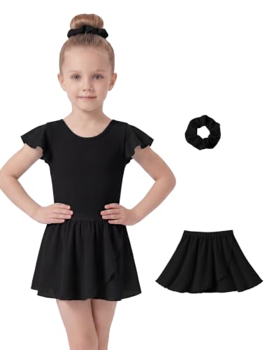 PATPAT Ballet Leotards for Girls with Removable Skirt, 7-8 Years, Black