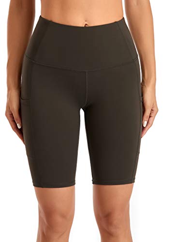 Women's Dark Olive Yoga Shorts with Side Pockets - Medium