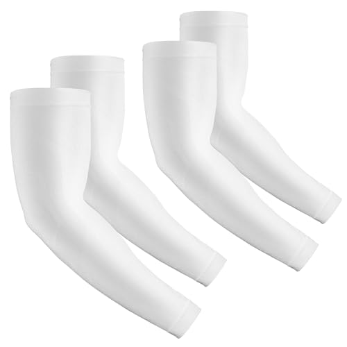 Cooling Arm Sleeves - UV Protection Compression Sun Sleeves, 2 Pairs White