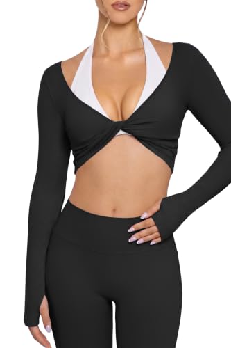 SUUKSESS Women Pilates Wrap Top Bolero Shrug Long Sleeve Cover Up Top – Medium, Black