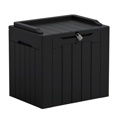 Greesum 31 Gallon Resin Deck Box Large Outdoor Storage for Patio Furniture, Garden Tools, Pool Supplies, Weatherproof and UV Resistant, Lockable, Dark Black