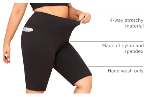 LALAGEN Plus Size Women's Biker Shorts with Pockets - Tummy Control Gym & Yoga, 2X Black
