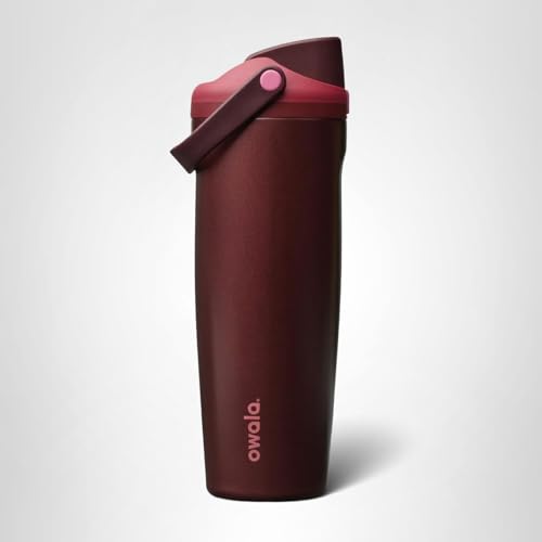 Owala FreeSip Sway Insulated Stainless Steel Water Bottle with Two-Way Spout, Built-In Straw and Bucket Handle, Made for Travel, School, and Sports, 30oz, BPA Free, Leak Proof, Black Cherry