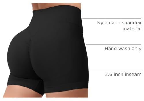 High Waisted Seamless Scrunch Butt Workout Shorts - Black, Small