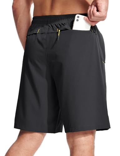 MAGCOMSEN Men's 9" Workout Shorts Black 36 - Quick Dry, Lightweight Athletic Hiking Shorts with 3 Pockets