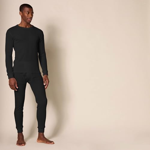 Amazon Essentials men's slim fit thermal long johns set, large/black, waffle knit