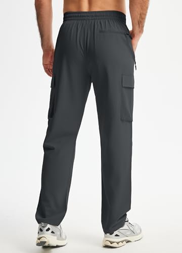 Libin Men's Medium Dark Grey Elastic Waist Cargo Hiking Pants - Athletic Track Trousers