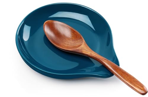 Ceramic Spoon Rest - 5 Inch Heat-Resistant Utensil Holder - Navy Blue