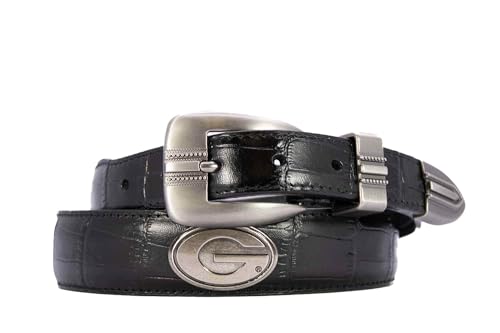 Georgia Bulldogs Leather Concho Belt - Crocodile Tip - Tan 38